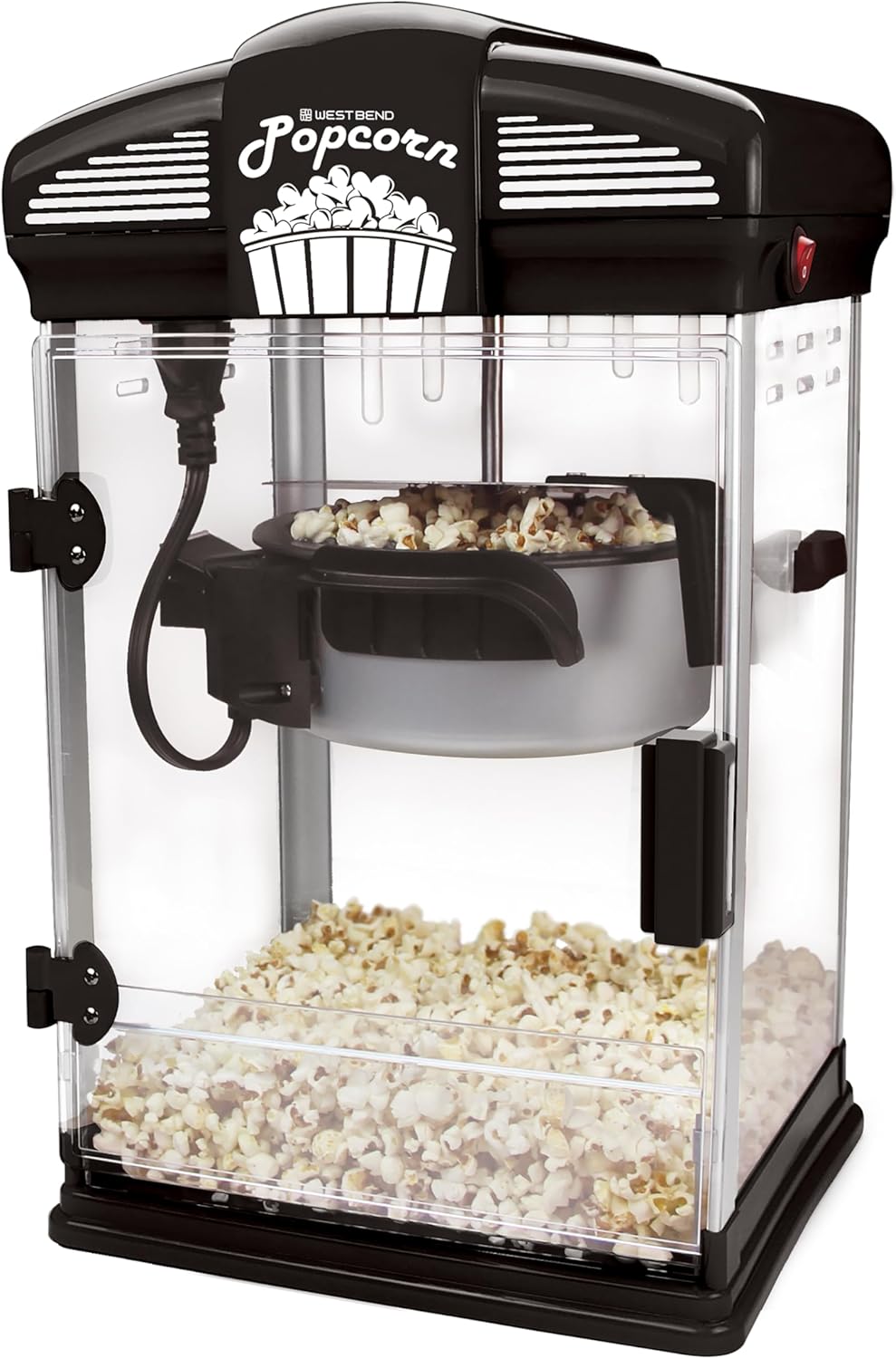 West Bend Stir Crazy Movie Theater Popcorn Popper, Gourmet Popcorn Maker Machine with Nonstick Popcorn Kettle, Measuring Tool and Popcorn Scoop for Popcorn Machine, 4 Qt., Black West Bend Stir Crazy Movie Theater Popcorn Popper, Gourmet Popcorn Maker Machine with Nonstick Popcorn Kettle, Measuring Tool and Popcorn Scoop for Popcorn Machine, 4 Qt., Black