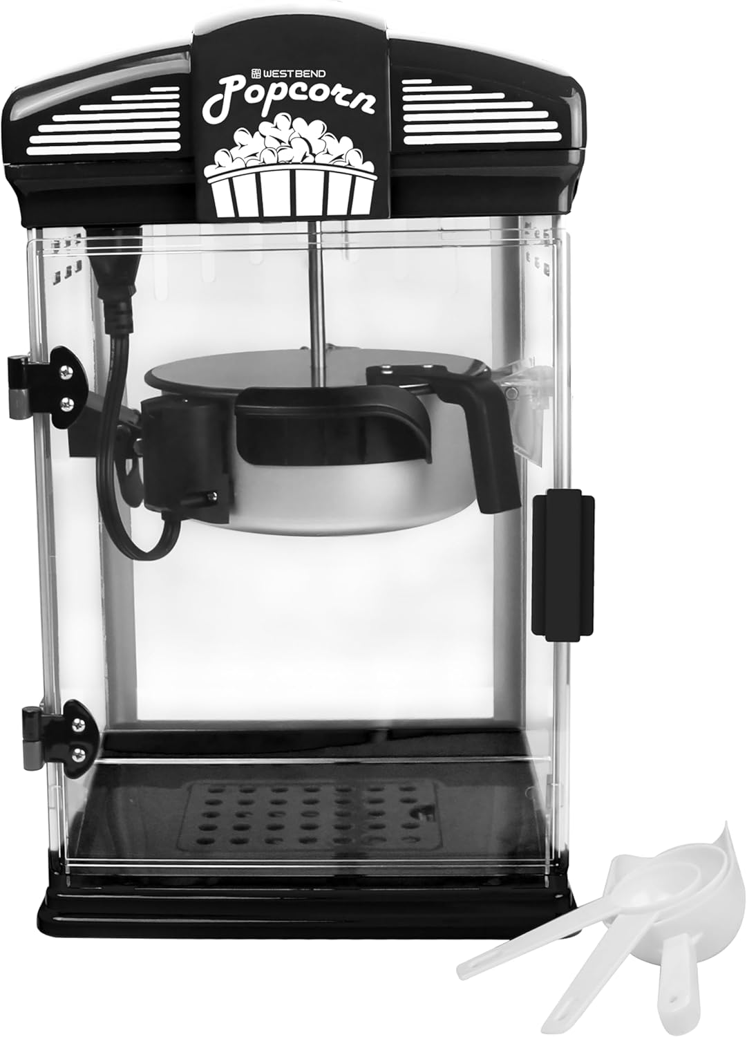 West Bend Stir Crazy Movie Theater Popcorn Popper, Gourmet Popcorn Maker Machine with Nonstick Popcorn Kettle, Measuring Tool and Popcorn Scoop for Popcorn Machine, 4 Qt., Black1