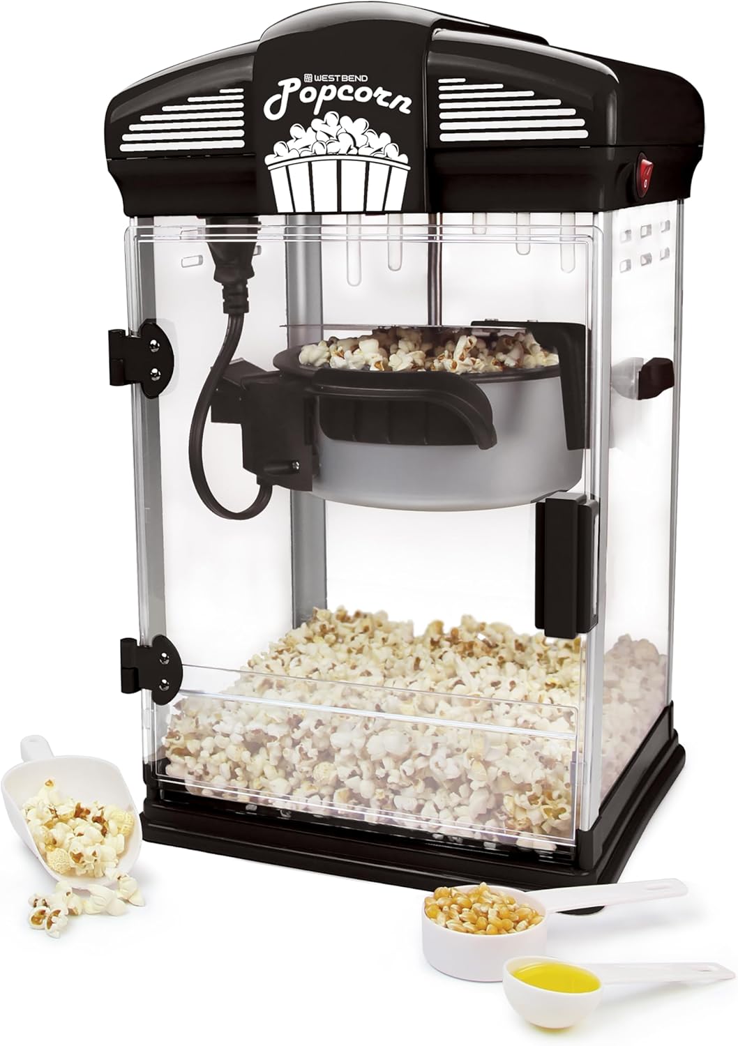 West Bend Stir Crazy Movie Theater Popcorn Popper, Gourmet Popcorn Maker Machine with Nonstick Popcorn Kettle, Measuring Tool and Popcorn Scoop for Popcorn Machine, 4 Qt., Black2