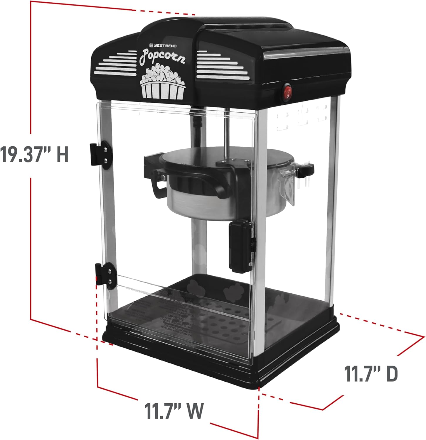 West Bend Stir Crazy Movie Theater Popcorn Popper, Gourmet Popcorn Maker Machine with Nonstick Popcorn Kettle, Measuring Tool and Popcorn Scoop for Popcorn Machine, 4 Qt., Black7