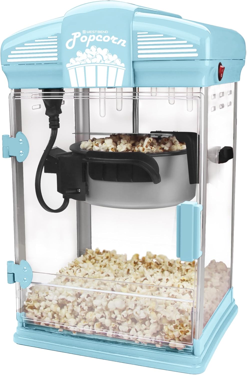 West Bend Stir Crazy Movie Theater Popcorn Popper, Gourmet Popcorn Maker with Nonstick Popcorn Kettle, Measuring Tool and Scoop , 4 Qt, Blue West Bend Stir Crazy Movie Theater Popcorn Popper, Gourmet Popcorn Maker with Nonstick Popcorn Kettle, Measuring Tool and Scoop , 4 Qt, Blue