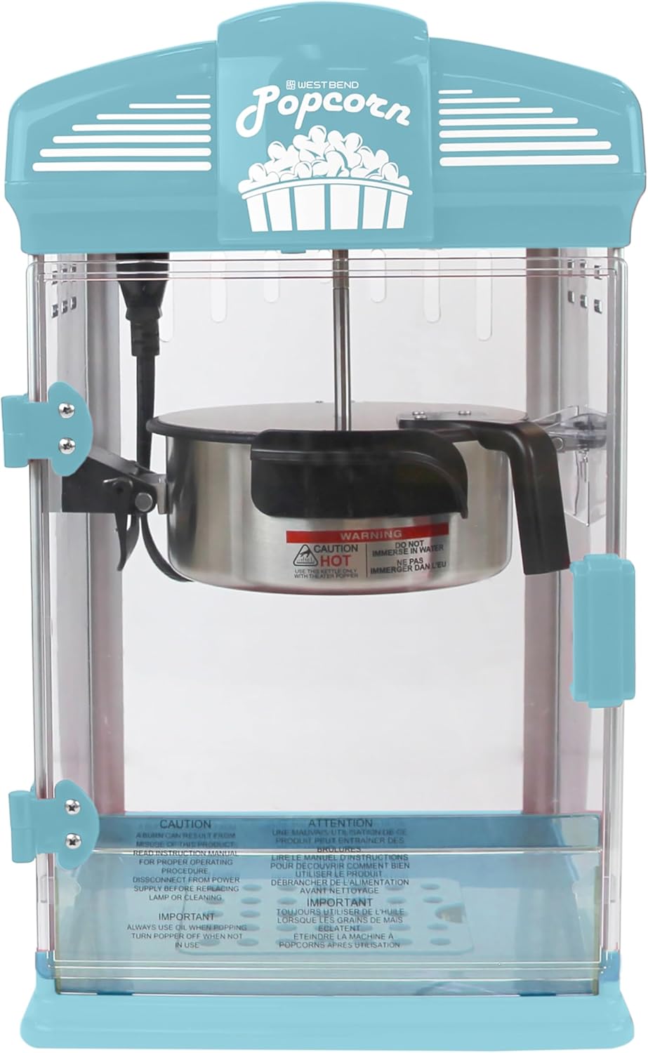 West Bend Stir Crazy Movie Theater Popcorn Popper, Gourmet Popcorn Maker with Nonstick Popcorn Kettle, Measuring Tool and Scoop , 4 Qt, Blue11