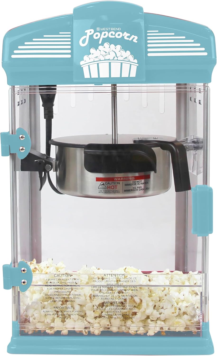West Bend Stir Crazy Movie Theater Popcorn Popper, Gourmet Popcorn Maker with Nonstick Popcorn Kettle, Measuring Tool and Scoop , 4 Qt, Blue6