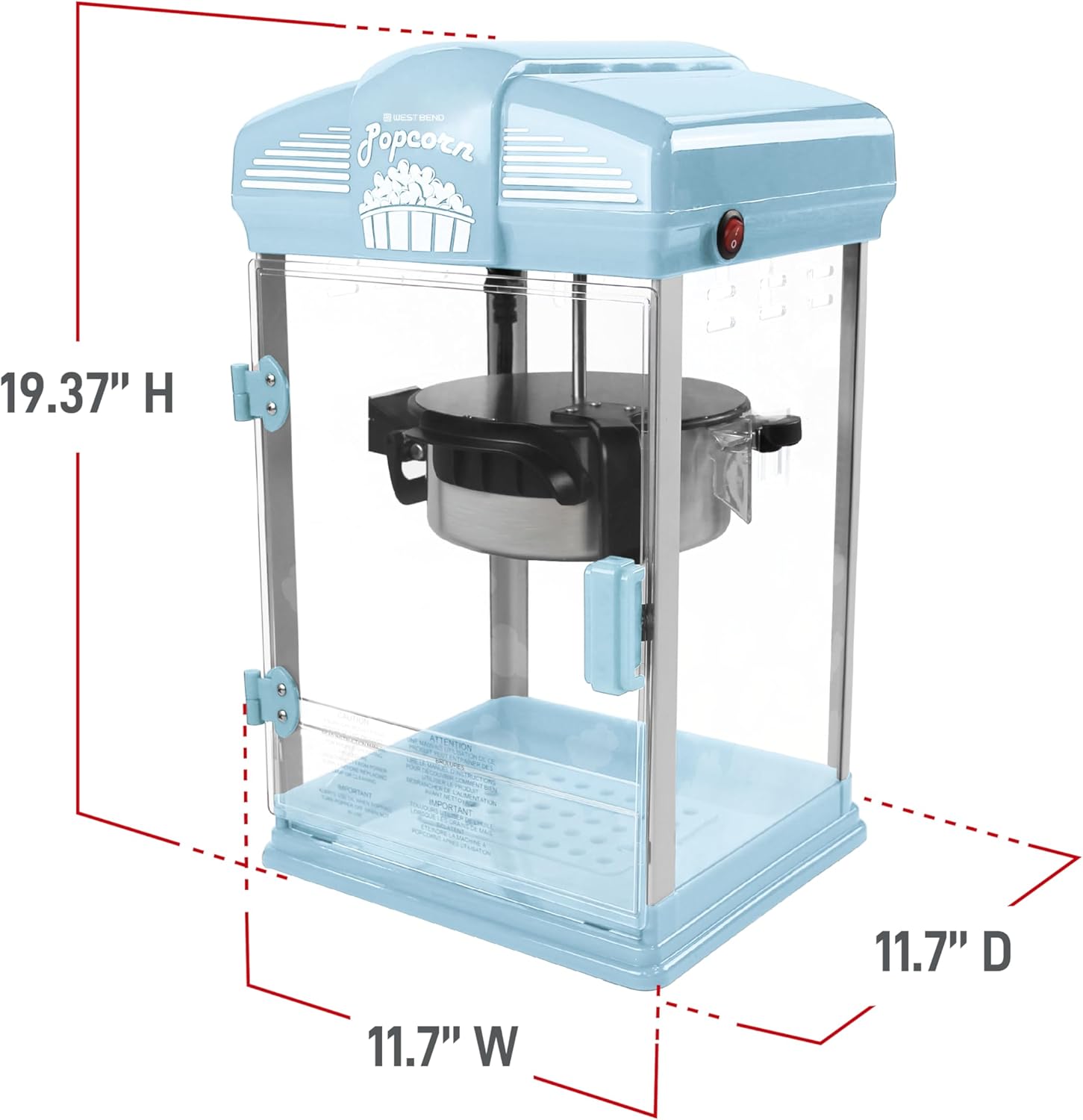 West Bend Stir Crazy Movie Theater Popcorn Popper, Gourmet Popcorn Maker with Nonstick Popcorn Kettle, Measuring Tool and Scoop , 4 Qt, Blue7