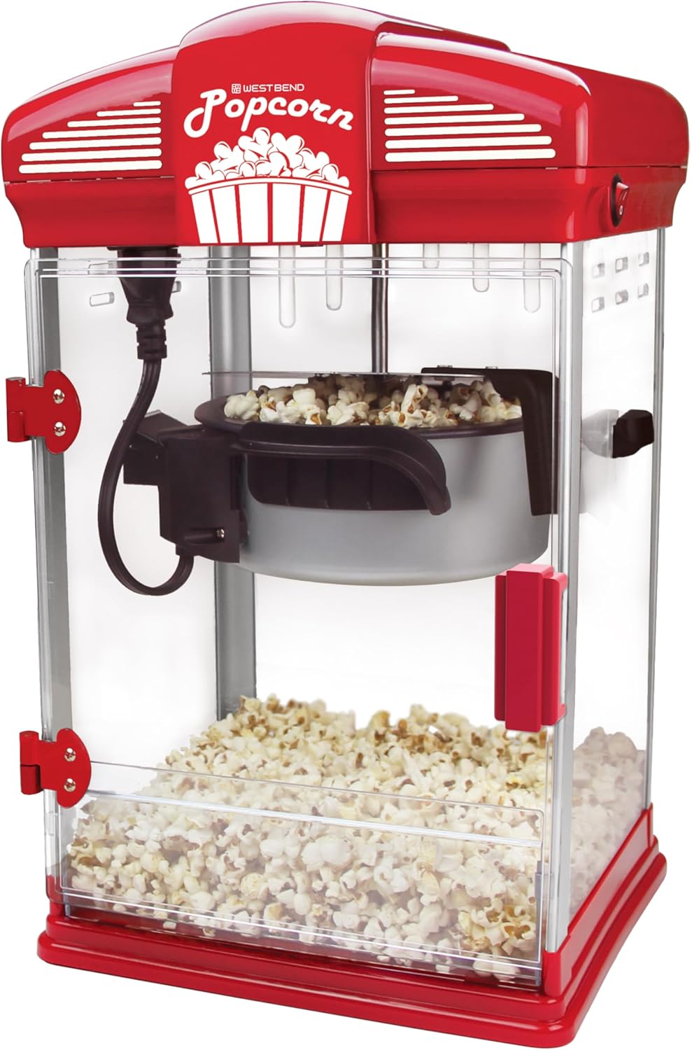 West Bend Stir Crazy Movie Theater Popcorn Popper with Nonstick Popcorn Kettle, Measuring Tool and Popcorn Scoop for Gourmet Popcorn Machine , 4 Qt., Red West Bend Stir Crazy Movie Theater Popcorn Popper with Nonstick Popcorn Kettle, Measuring Tool and Popcorn Scoop for Gourmet Popcorn Machine , 4 Qt., Red