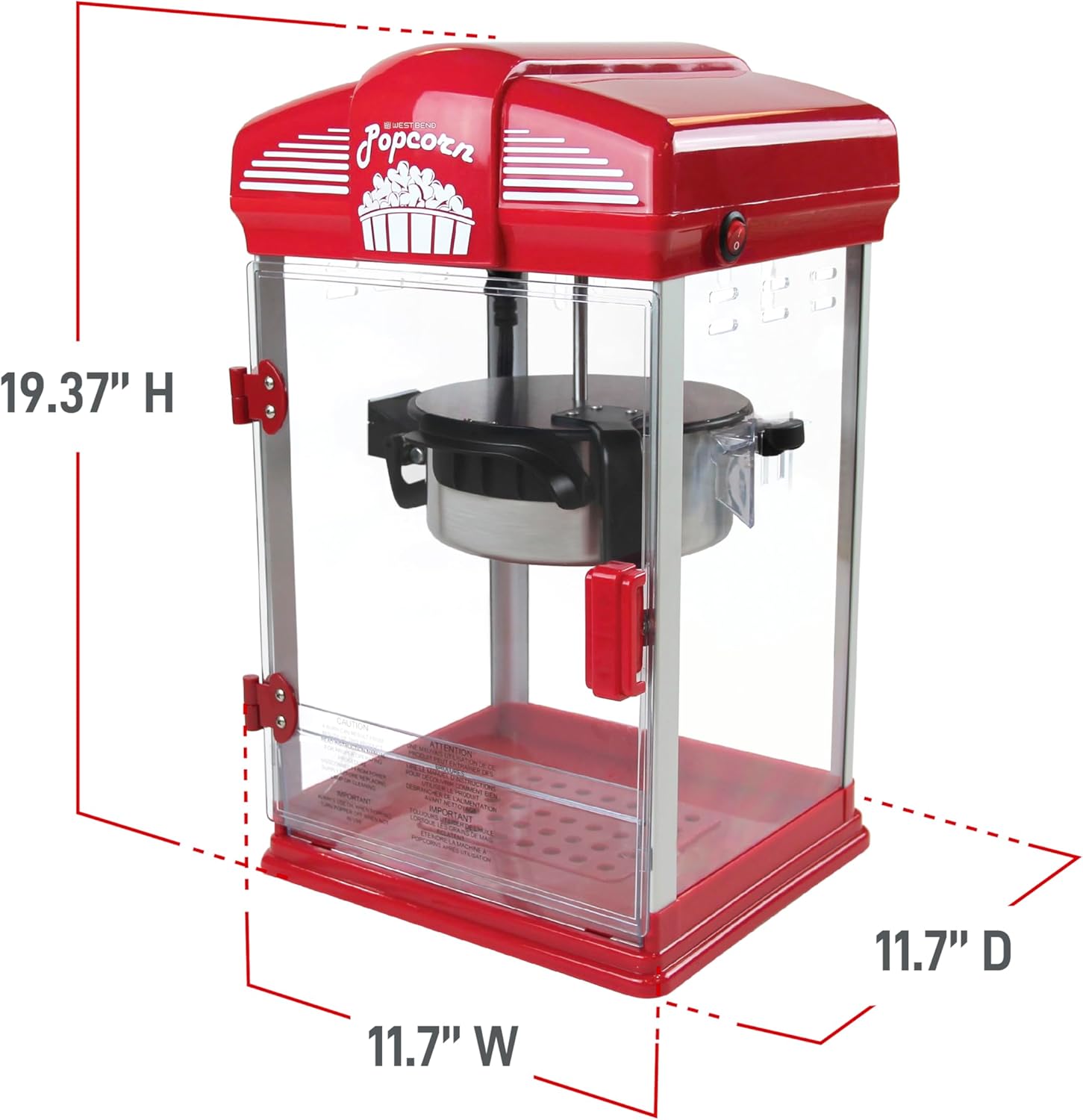 West Bend Stir Crazy Movie Theater Popcorn Popper with Nonstick Popcorn Kettle, Measuring Tool and Popcorn Scoop for Gourmet Popcorn Machine , 4 Qt., Red8