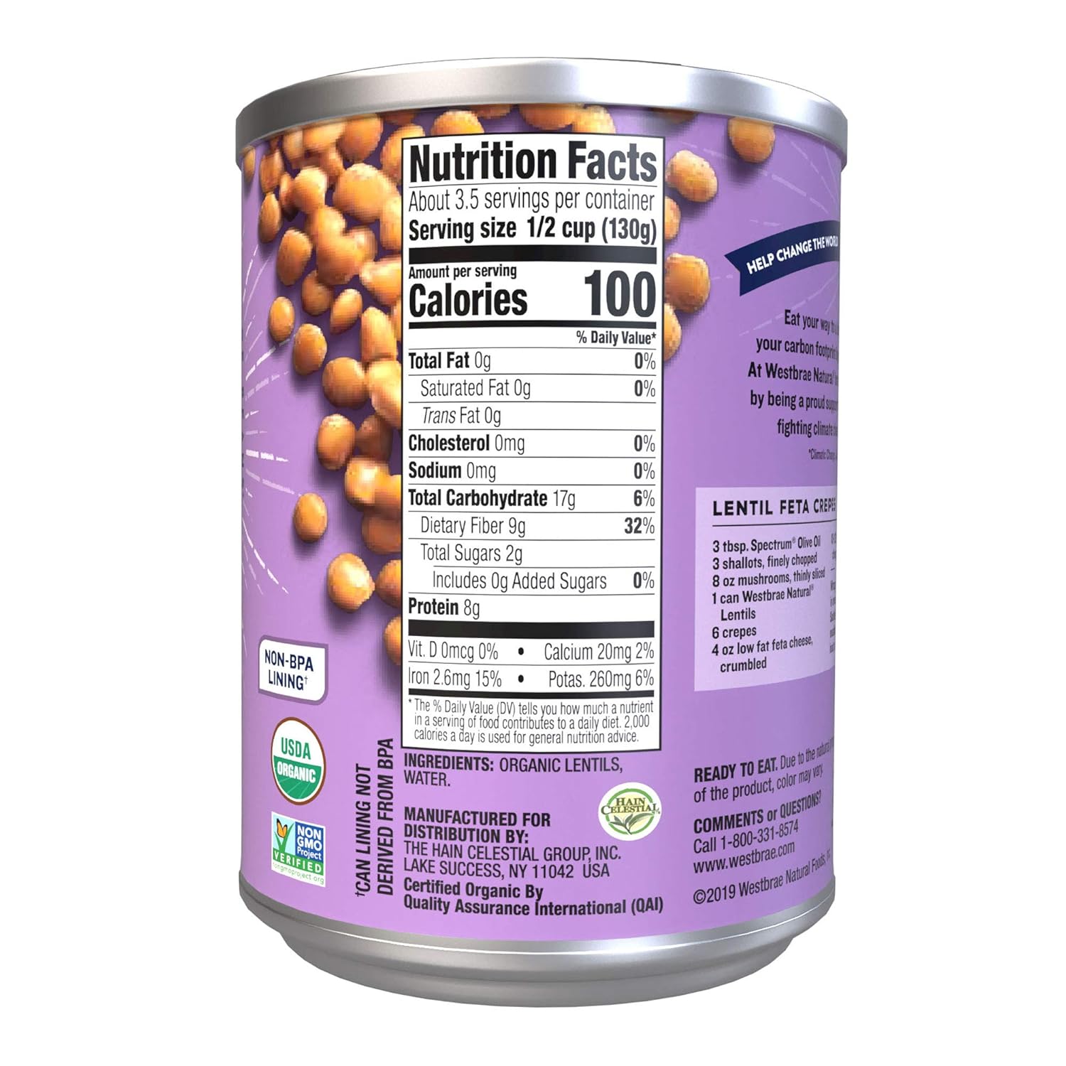 Westbrae Natural Organic Lentil Beans, No Salt Added, 15 Oz (Pack of 12) (Packaging May Vary)1