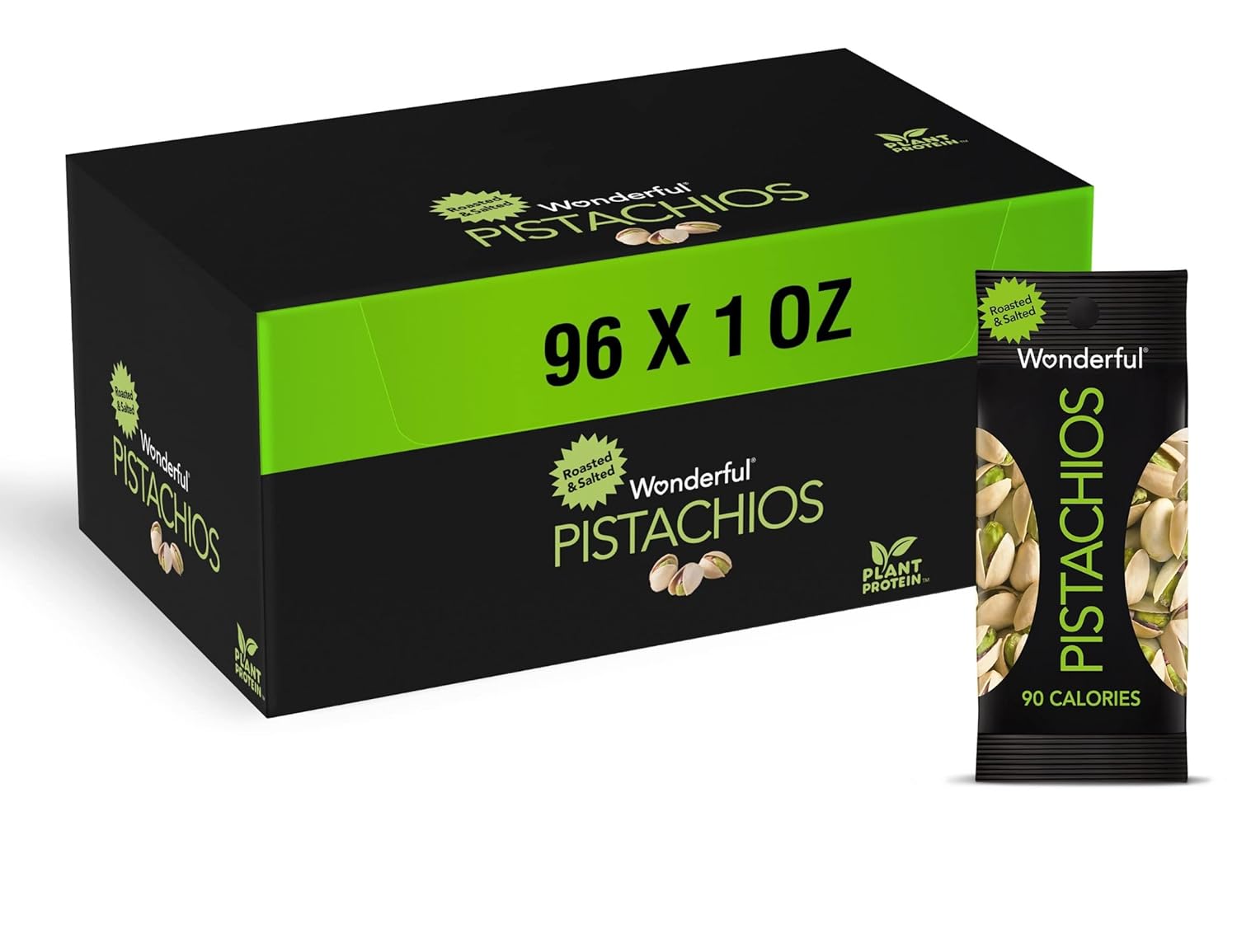 Wonderful Pistachios In Shell, Roasted & Salted Nuts, 1 Ounce Bag (Pack of 96), Protein Snacks, On-the-Go, Individually Wrapped Healthy Snack Wonderful Pistachios In Shell, Roasted & Salted Nuts, 1 Ounce Bag (Pack of 96), Protein Snacks, On-the-Go, Individually Wrapped Healthy Snack