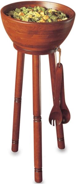 Woodard & Charles Extra Large Salad/Serving Bowl Set with Stand. 16" x 7" Bowl, 30" Stand, 14" Servers -perfect for Caesar Salads, Large Salads, Popcorn, Chips or Fruit.