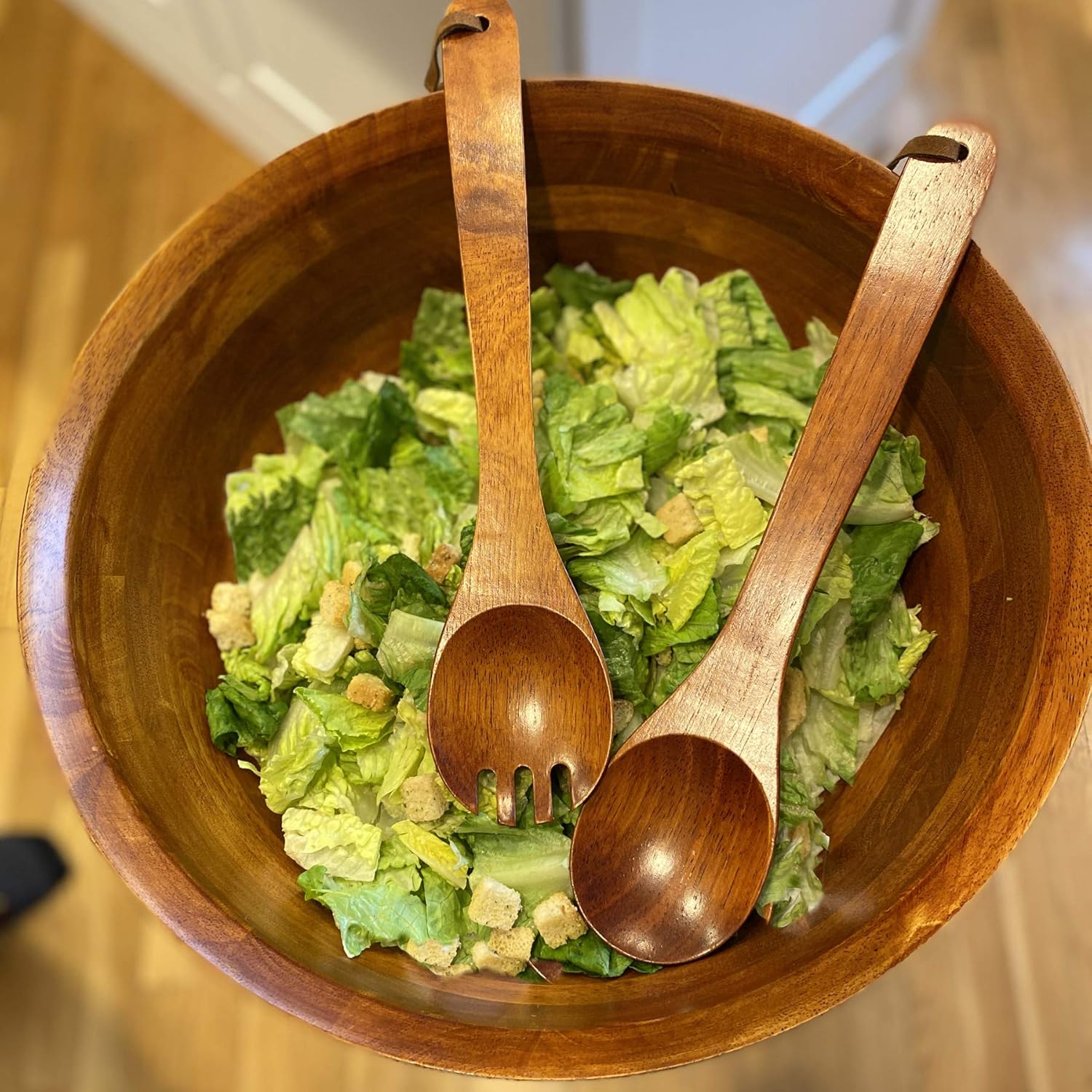 Woodard & Charles Extra Large Salad Serving Bowl Set with Stand. 16 x 7 Bowl, 30 Stand, 14 Servers -perfect for Caesar Salads, Large Salads, Popcorn, Chips or Fruit.4