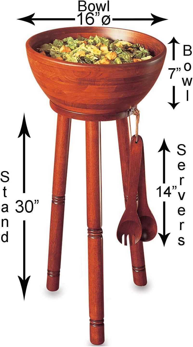 Woodard & Charles Extra Large Salad Serving Bowl Set with Stand. 16 x 7 Bowl, 30 Stand, 14 Servers -perfect for Caesar Salads, Large Salads, Popcorn, Chips or Fruit.45