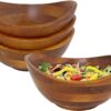 Woodard & Charles Set of 4 Individual Wood Serving Bowls for Salad, Fruit, Snacks, Nuts Candy and More, 7" x 6 1/2" x 3"