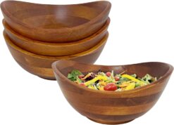 Woodard & Charles Set of 4 Individual Wood Serving Bowls for Salad, Fruit, Snacks, Nuts Candy and More, 7" x 6 1/2" x 3"