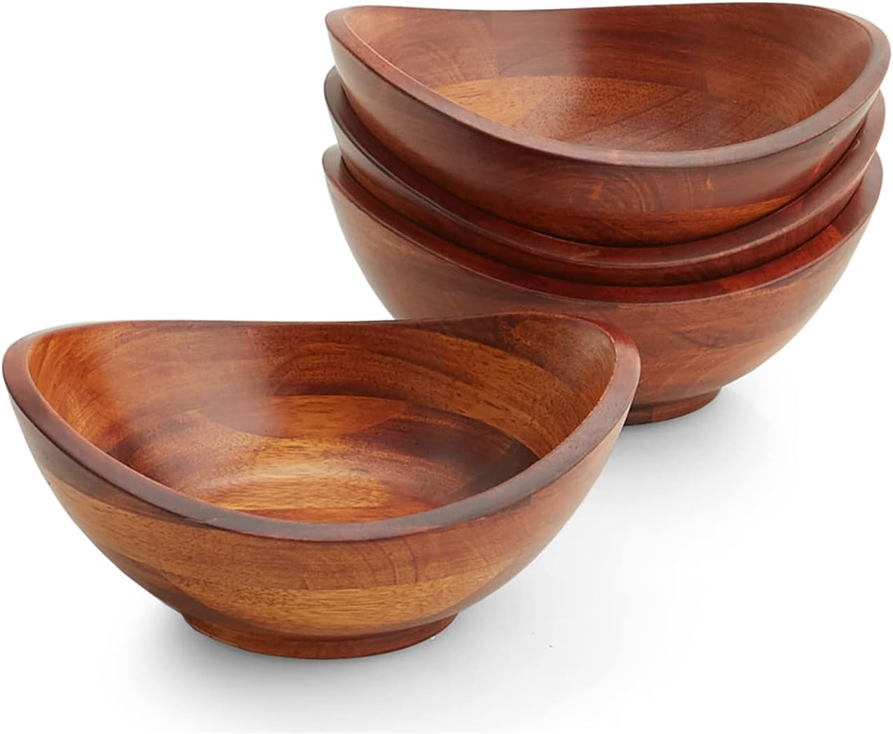 Woodard & Charles Set of 4 Individual Wood Serving Bowls for Salad, Fruit, Snacks, Nuts Candy and More, 7 x 6 1 2 x 31