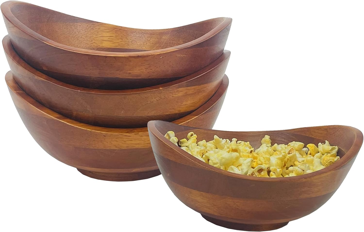 Woodard & Charles Set of 4 Individual Wood Serving Bowls for Salad, Fruit, Snacks, Nuts Candy and More, 7 x 6 1 2 x 35