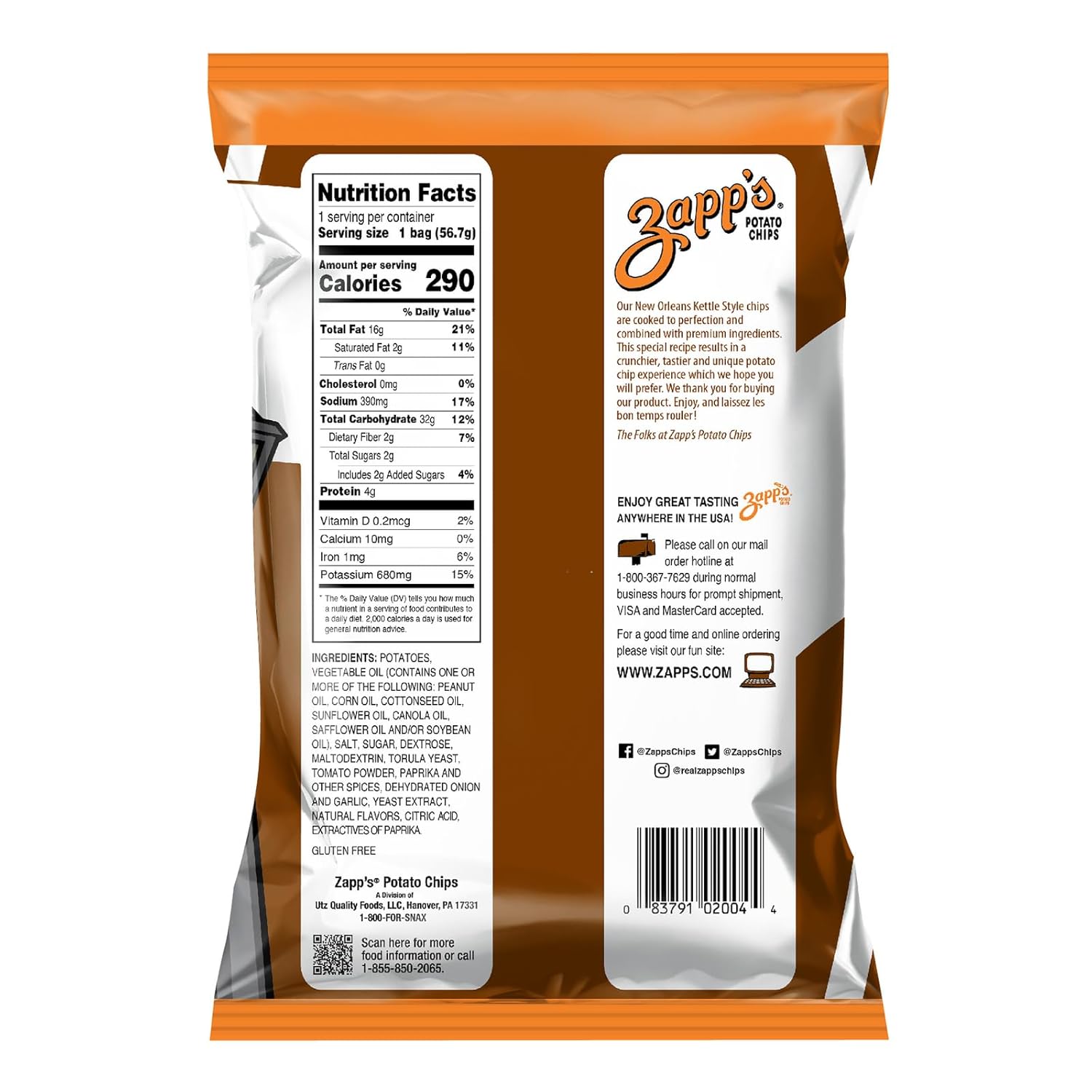 Zapp’s New Orleans Kettle-Style Potato Chips Mesquite BBQ Flavor (2 oz Bags, 25 Count), Crunchy Chips with a Spicy Kick, Perfect On-The-Go, Gluten Free Snack1