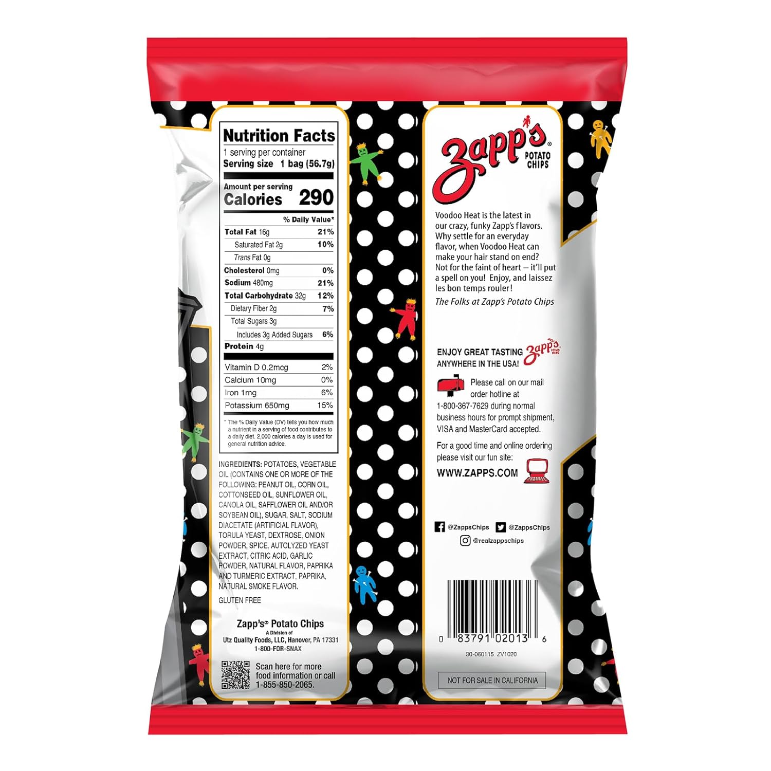 Zapp’s New Orleans Kettle-Style Potato Chips Voodoo Heat Flavor (2 oz Bags, 25 Count) – Crunchy with a Spicy Kick – Perfect On-The-Go, Gluten Free Snack1