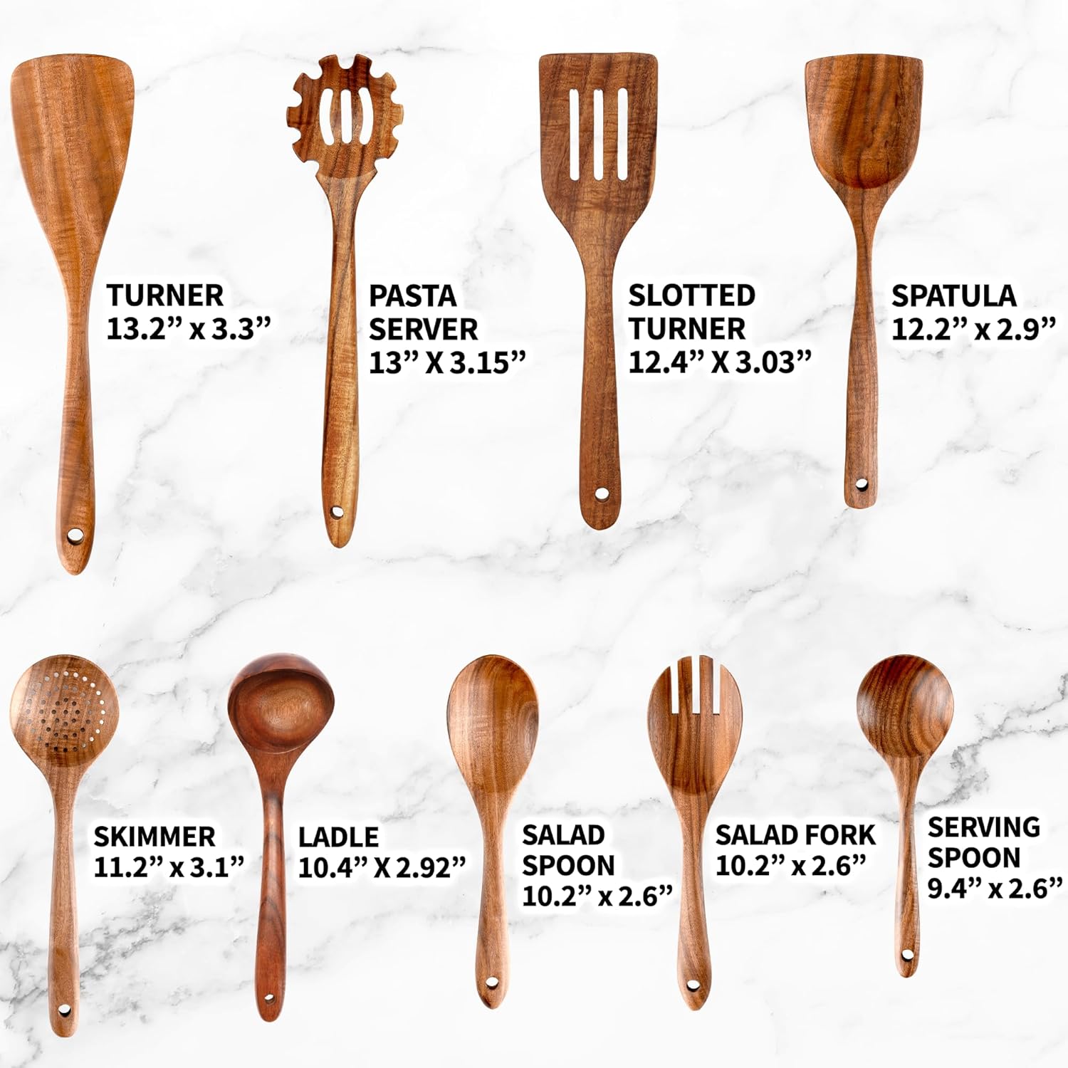 Zulay Kitchen 9-Piece Teak Wooden Utensils for Cooking - Smooth Finish Natural Teak Utensil Set - Non-Stick Wooden Spoons for Cooking - Kitchen Gift Set - Comfortable Grip Wooden Utensil Set-