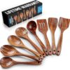 Zulay Kitchen Premium 8-Piece Wooden Spoons for Cooking - Smooth Finish Teak Wooden Utensils for Cooking, Smooth Finish Natural Teak Wood, Non-Stick Wooden Cooking Utensils - Handmade Wooden Utensils
