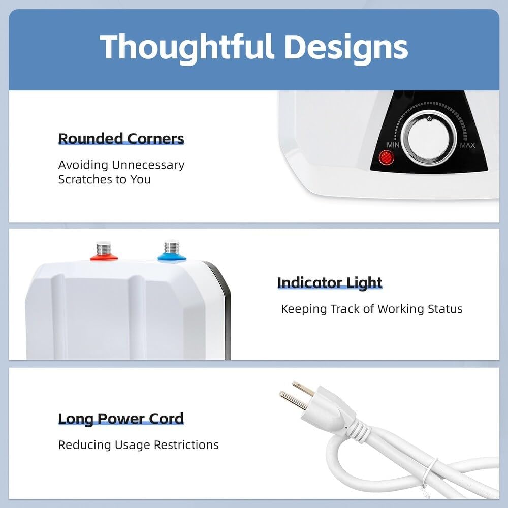 110V-120V 1.5Kw Small Under Sink Tank 2.16Gallon Water Heater Hot Storage,Mini Instant Electric RV TR Trailer Kitchen Compact Point-of-Use, (2.16gallon)6