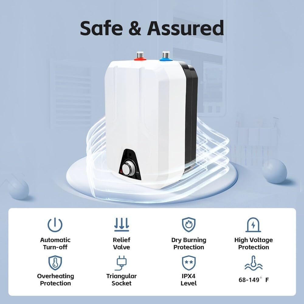 110V-120V 1.5Kw Small Under Sink Tank 2.16Gallon Water Heater Hot Storage,Mini Instant Electric RV TR Trailer Kitchen Compact Point-of-Use, (2.16gallon)8