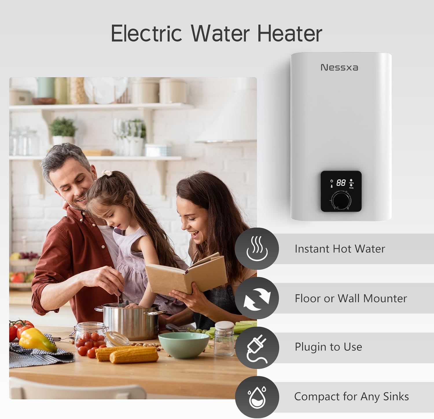 4 Gallon Electric Mini Tank Water Heater, 110V 1500W Instant Hot Water Heater, Compact Electric Storage Water Heater, Point of Use On Demand Under Sink Water Heater for Home Kichen Bathroom9