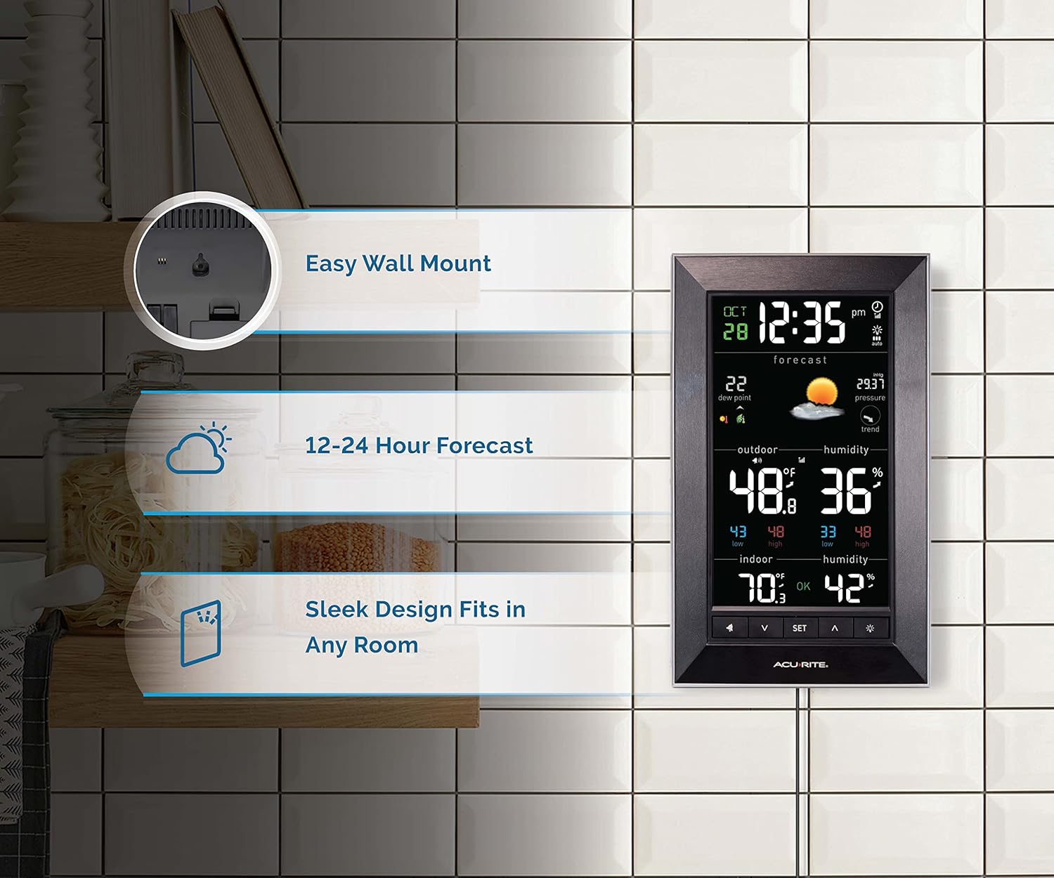 AcuRite Digital Vertical Weather Forecaster with Indoor Outdoor Temperature, Humidity, and Date and Time (01121M) , BLACK89