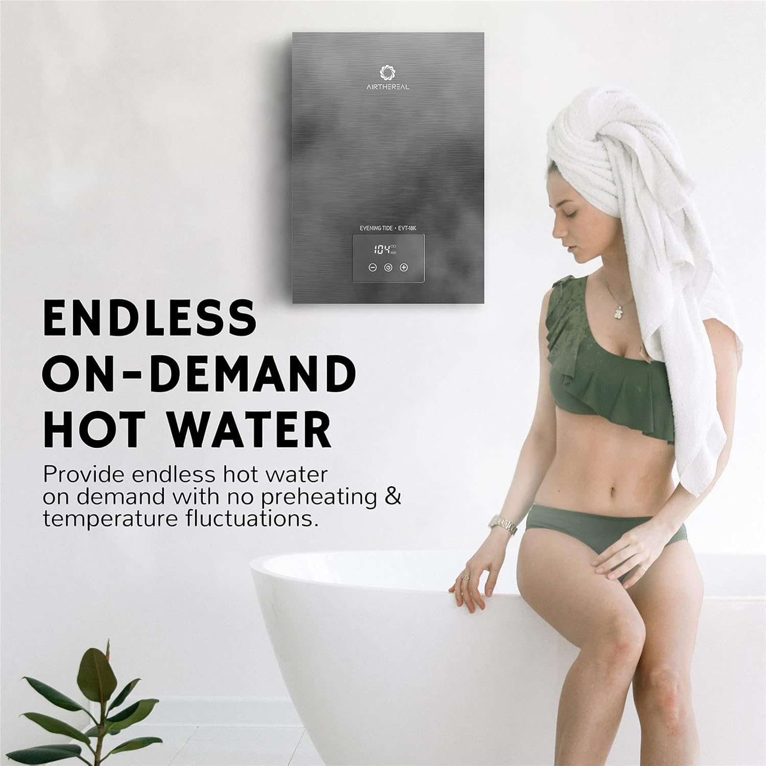 Airthereal Electric Tankless Water Heater 18kW, 240Volts - Endless On-Demand Hot Water - Self Modulates to Save Energy Use - Small Enough to Install Anywhere - for 2 Showers, Evening Tide series1