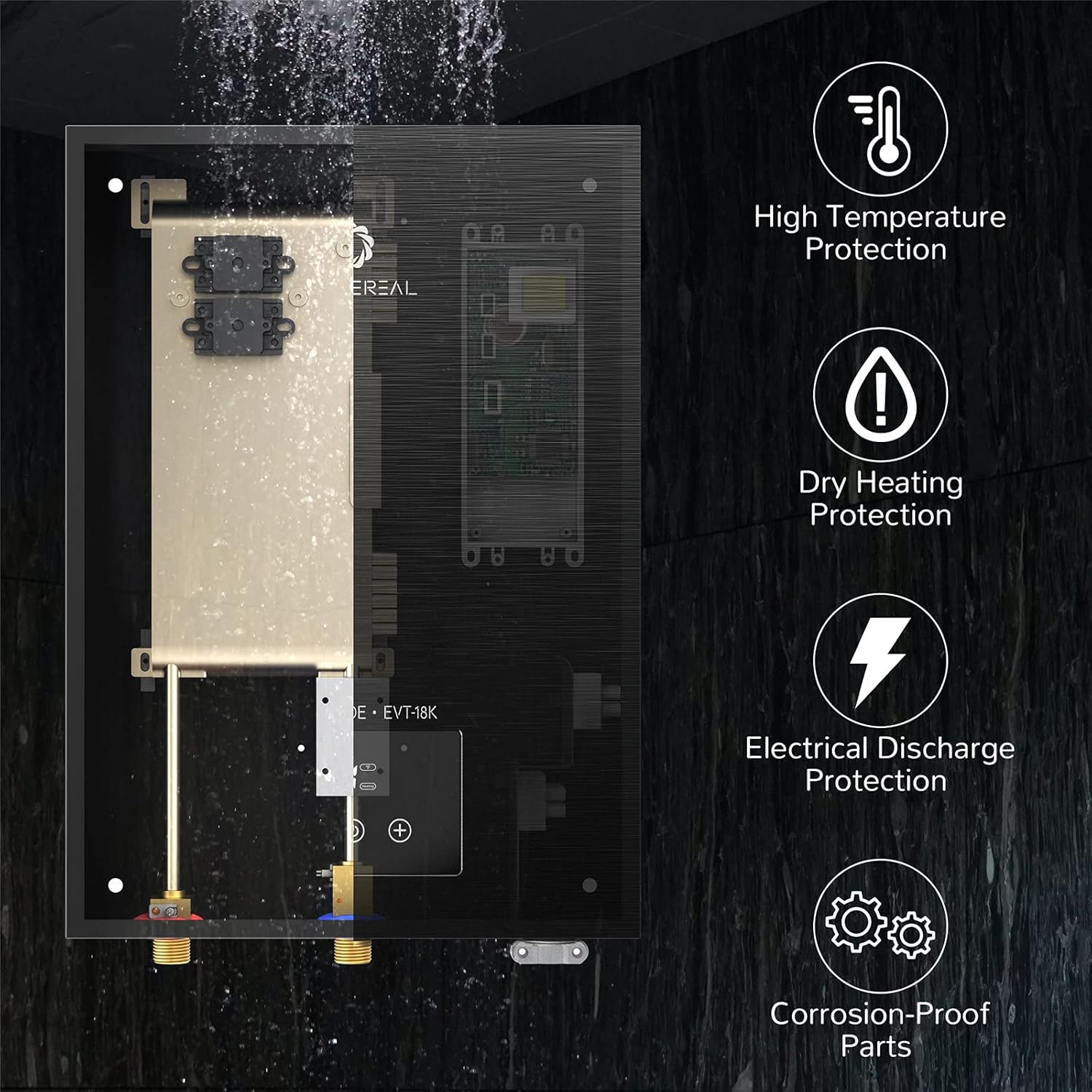 Airthereal Electric Tankless Water Heater 18kW, 240Volts - Endless On-Demand Hot Water - Self Modulates to Save Energy Use - Small Enough to Install Anywhere - for 2 Showers, Evening Tide series3