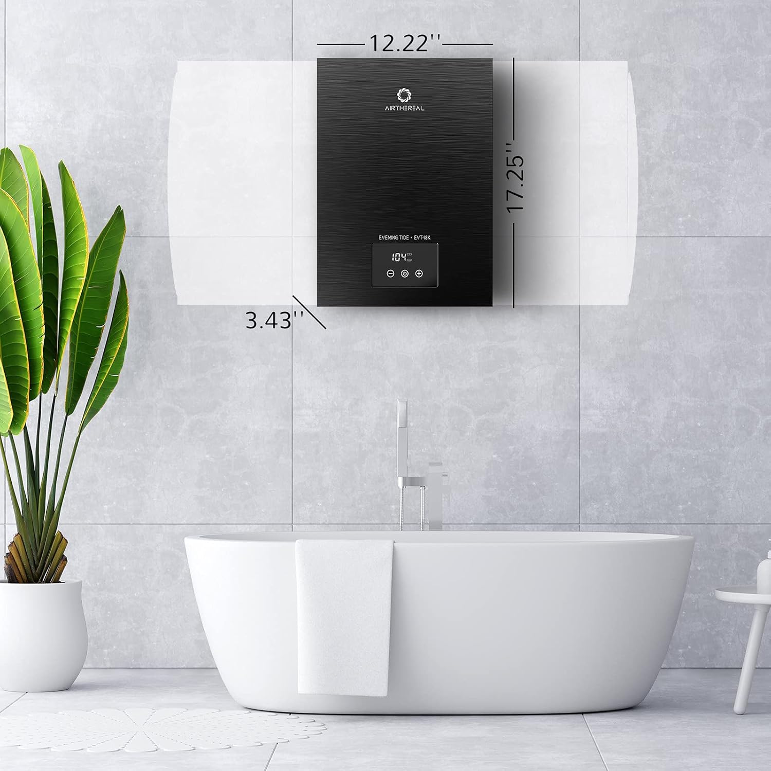 Airthereal Electric Tankless Water Heater 18kW, 240Volts - Endless On-Demand Hot Water - Self Modulates to Save Energy Use - Small Enough to Install Anywhere - for 2 Showers, Evening Tide series9