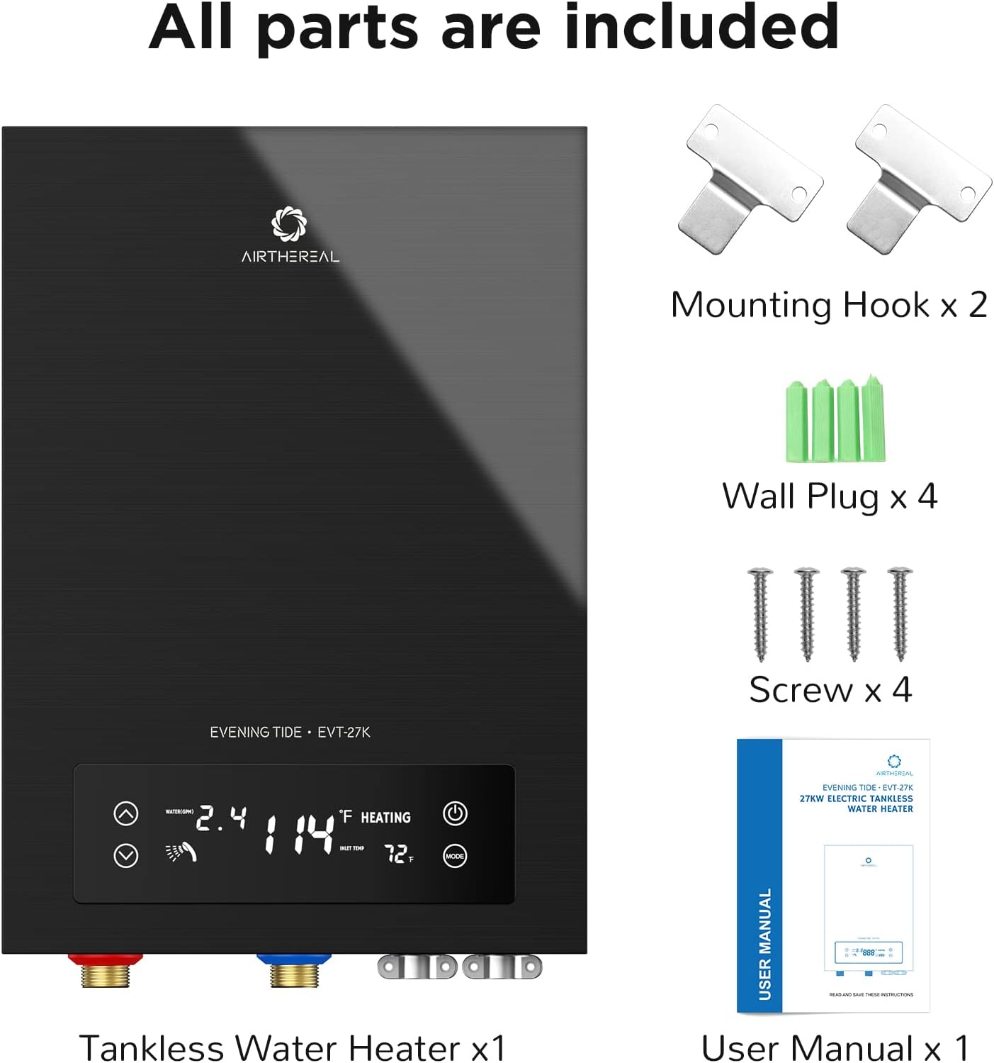 Airthereal Electric Tankless Water Heater, 27kW, 240Volts - Endless On-Demand Hot Water - Self Modulates to Save Energy Use - Small Enough to Install Anywhere - for 3 Showers, Evening Tide series11