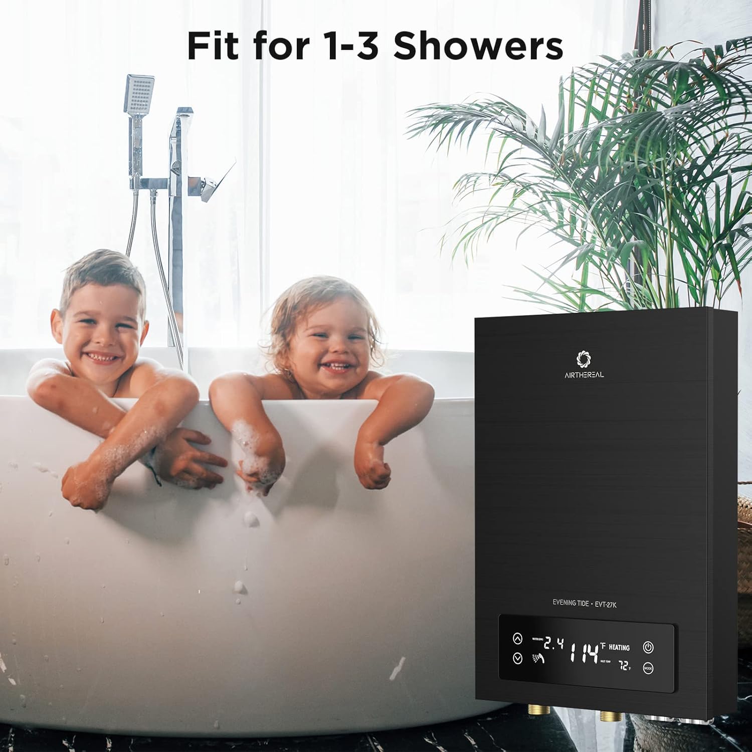 Airthereal Electric Tankless Water Heater, 27kW, 240Volts - Endless On-Demand Hot Water - Self Modulates to Save Energy Use - Small Enough to Install Anywhere - for 3 Showers, Evening Tide series3