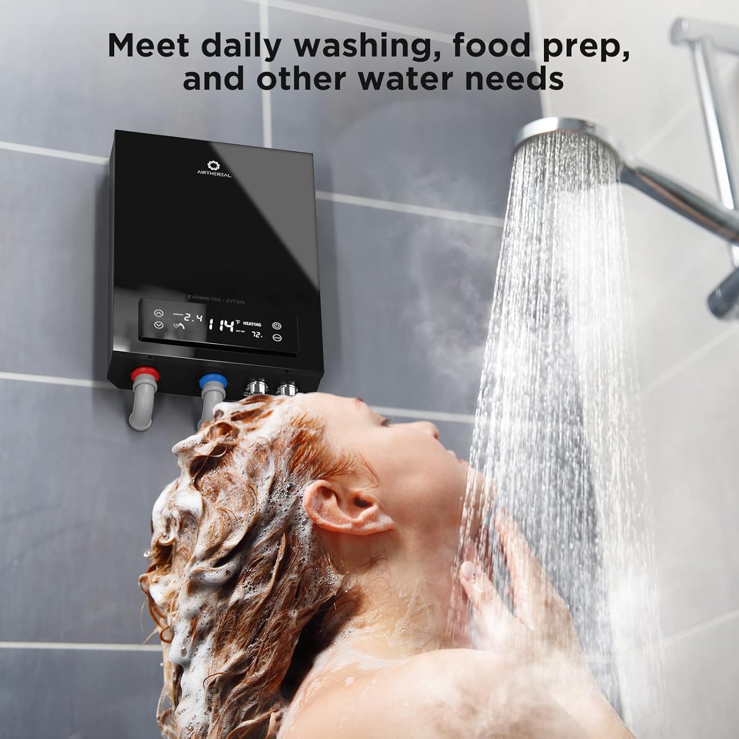 Airthereal Electric Tankless Water Heater, 27kW, 240Volts - Endless On-Demand Hot Water - Self Modulates to Save Energy Use - Small Enough to Install Anywhere - for 3 Showers, Evening Tide series5