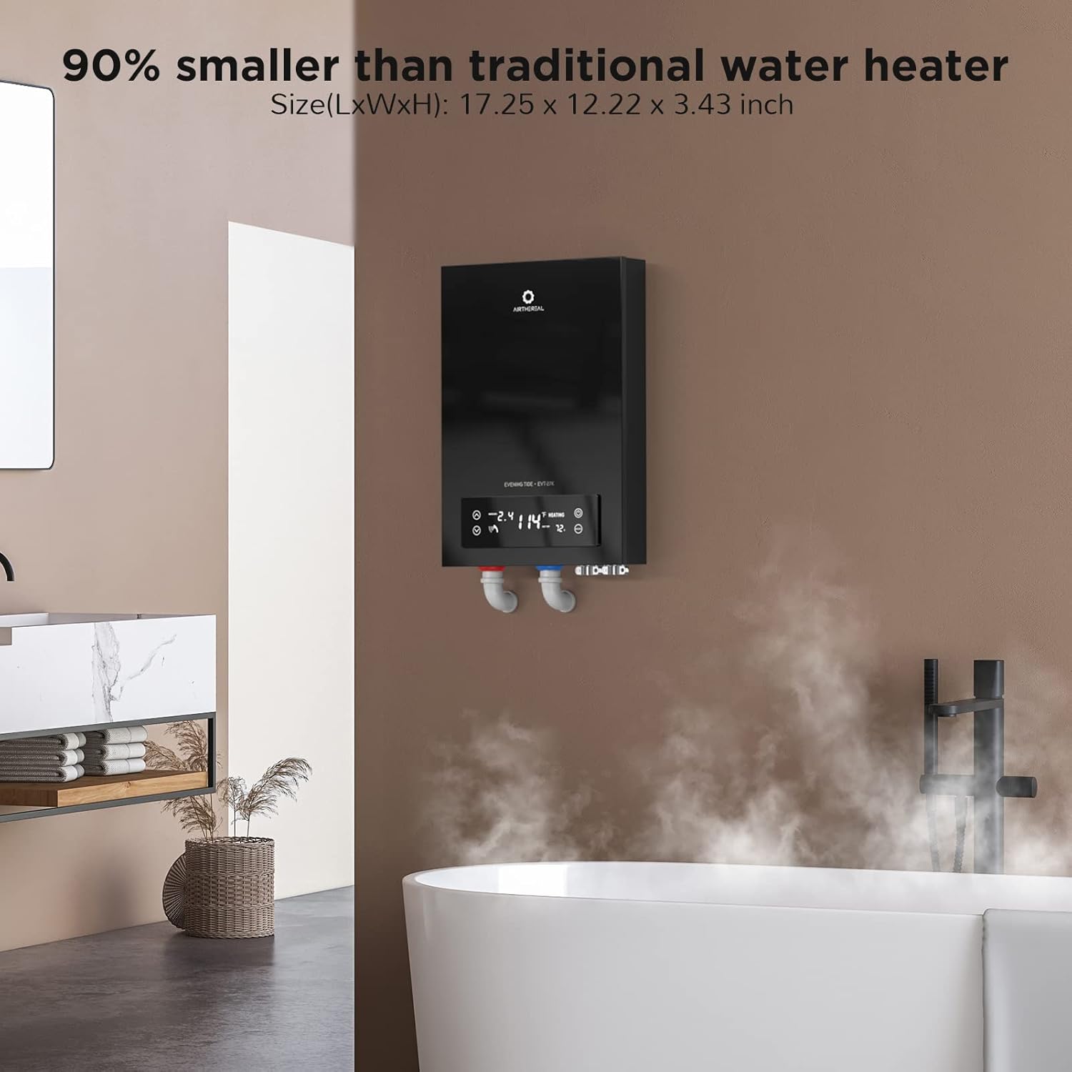 Airthereal Electric Tankless Water Heater, 27kW, 240Volts - Endless On-Demand Hot Water - Self Modulates to Save Energy Use - Small Enough to Install Anywhere - for 3 Showers, Evening Tide series6