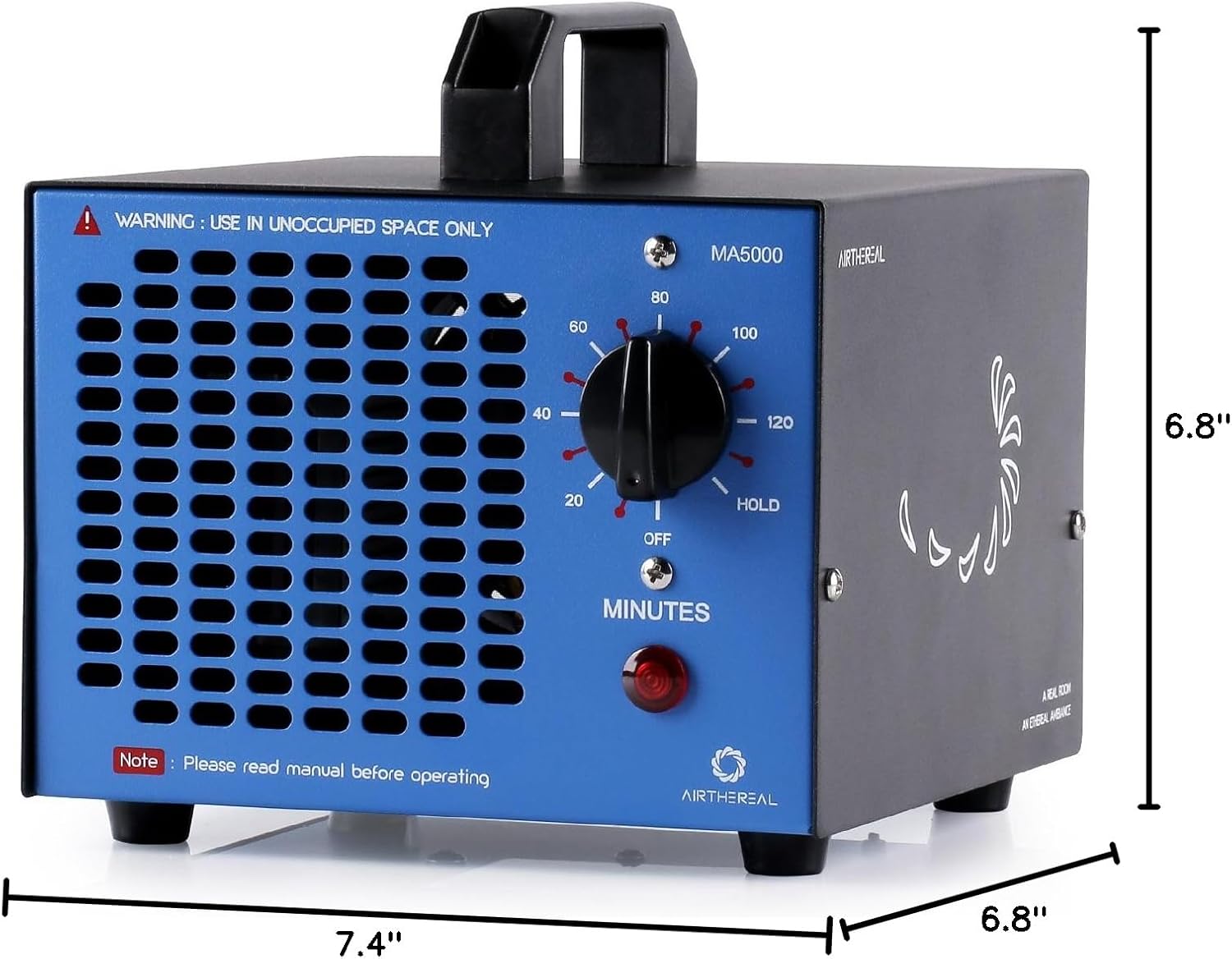 Airthereal MA5000 Commercial Ozone Generator, High Capacity Ozone Machine Odor Removal - Home Air Ionizers O3 Deodorizer for Rooms, Smoke, Cars and Pets, Eliminate Odors up to 2000sq.ft., Blue0