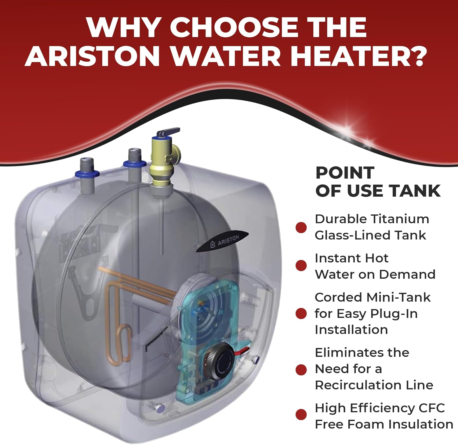 Ariston Andris Mini Tank Electric Water Heater – Heating Solution for Under Sink, RV, and Compact Spaces, Smart Boost for Versatile Heating, Simple Installation, 120-Volt, 8 Gallon Capacity7