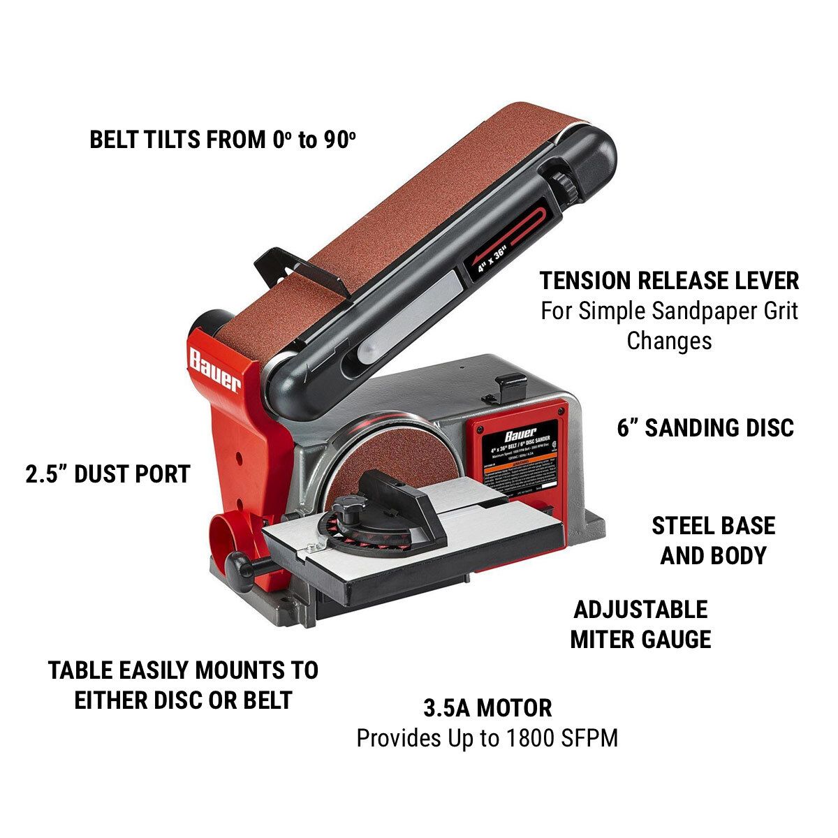 BAUER 4 in. x 36 in. Belt and 6 in. Disc Sander1