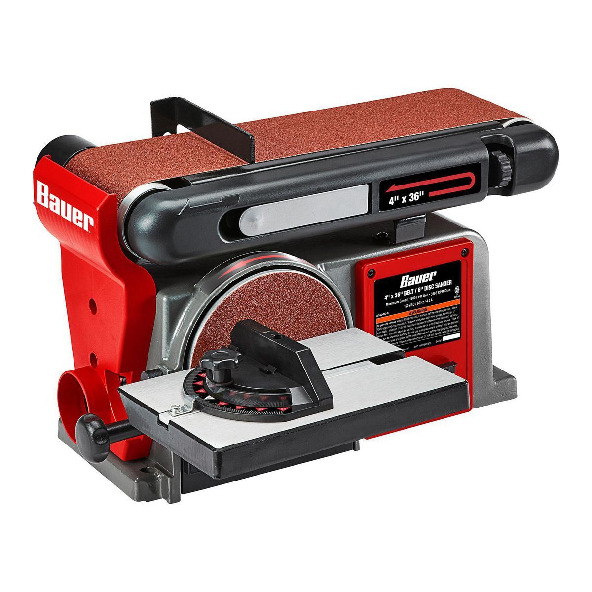 BAUER 4 in. x 36 in. Belt and 6 in. Disc Sander8
