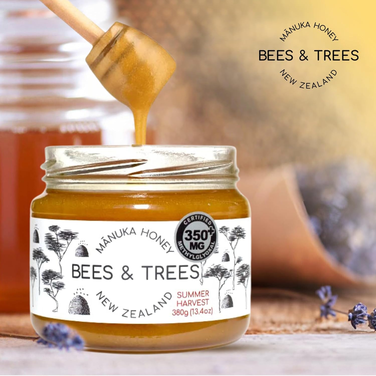 Bees & Trees Manuka Honey 350+ MGO – New Zealand Pure Monofloral, Raw, Bioactive – Unpasteurized Superfood for Wellness – Bioactive Nutrient-Packed for Immunity & Vitality - 380g (13.4oz) Glass Jar7