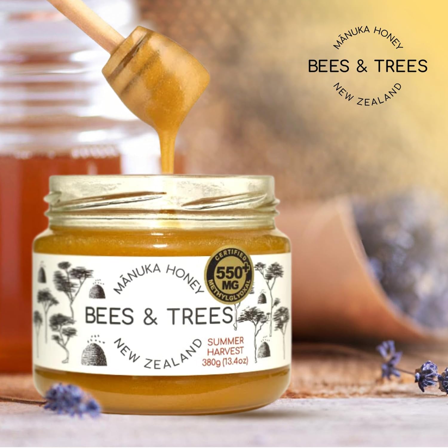 Bees & Trees Manuka Honey 550+ MGO – New Zealand Pure Monofloral, Raw, Bioactive – Unpasteurized Superfood for Wellness – Bioactive, Nutrient-Packed for Immunity & Vitality - 380g (13.4oz) Glass Jar7