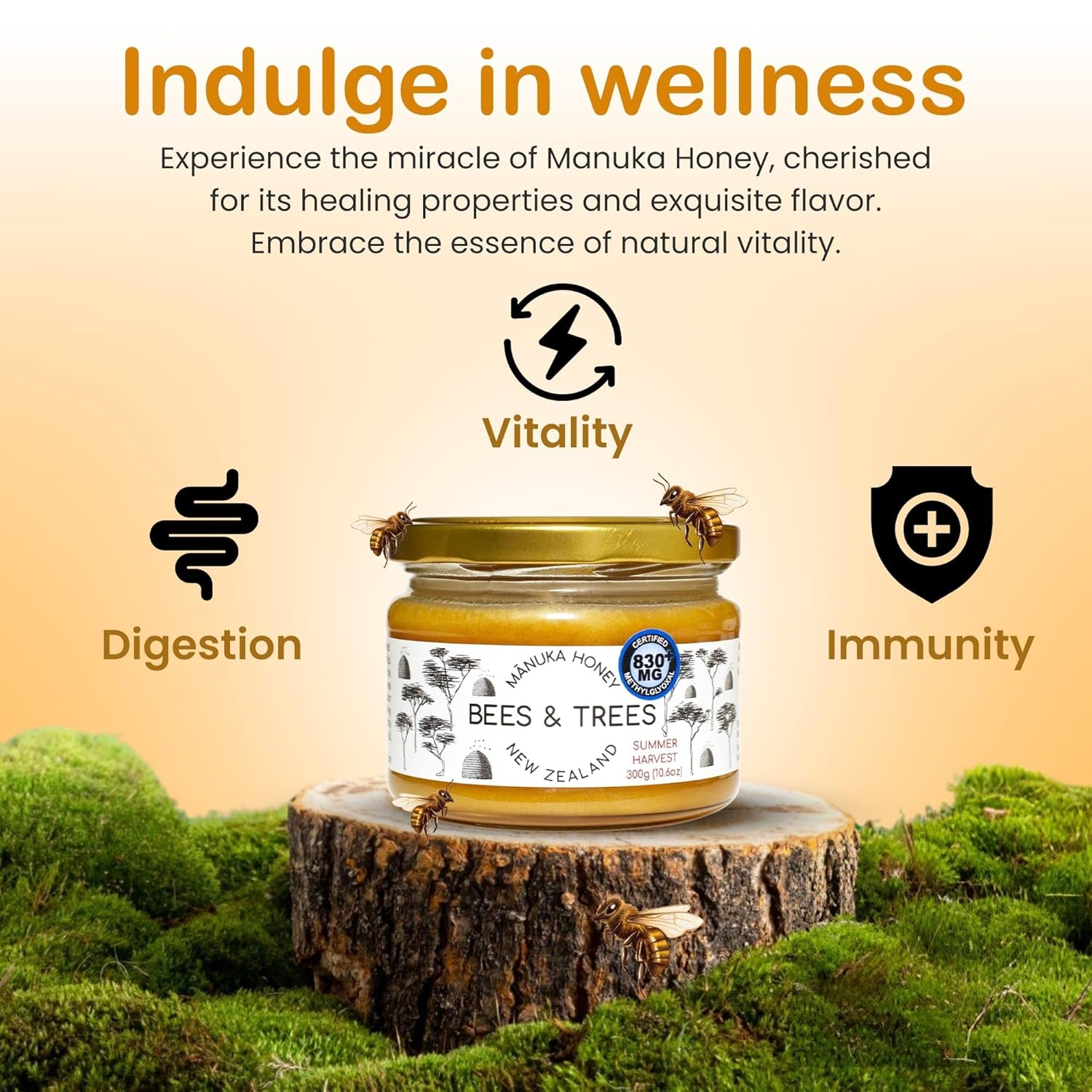 Bees & Trees Manuka Honey 830+ MGO – New Zealand Pure Monofloral, Raw, Bioactive – Unpasteurized Superfood for Wellness – Bioactive, Nutrient-Packed for Immunity & Vitality - 380g (13.4oz) Glass Jar5