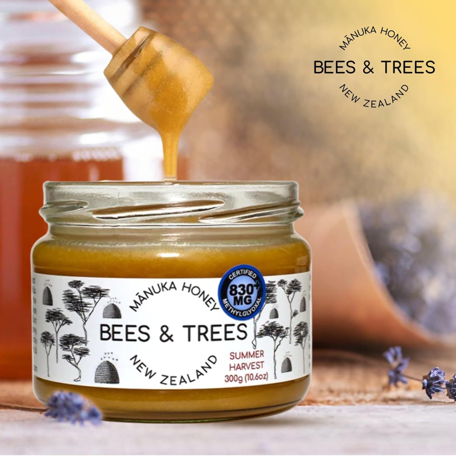 Bees & Trees Manuka Honey 830+ MGO – New Zealand Pure Monofloral, Raw, Bioactive – Unpasteurized Superfood for Wellness – Bioactive, Nutrient-Packed for Immunity & Vitality - 380g (13.4oz) Glass Jar8