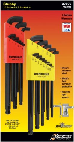 Bondhus 20599 0.050-3/8" & 1.5-10mm Stubby Ball End Hex Key DoublePK