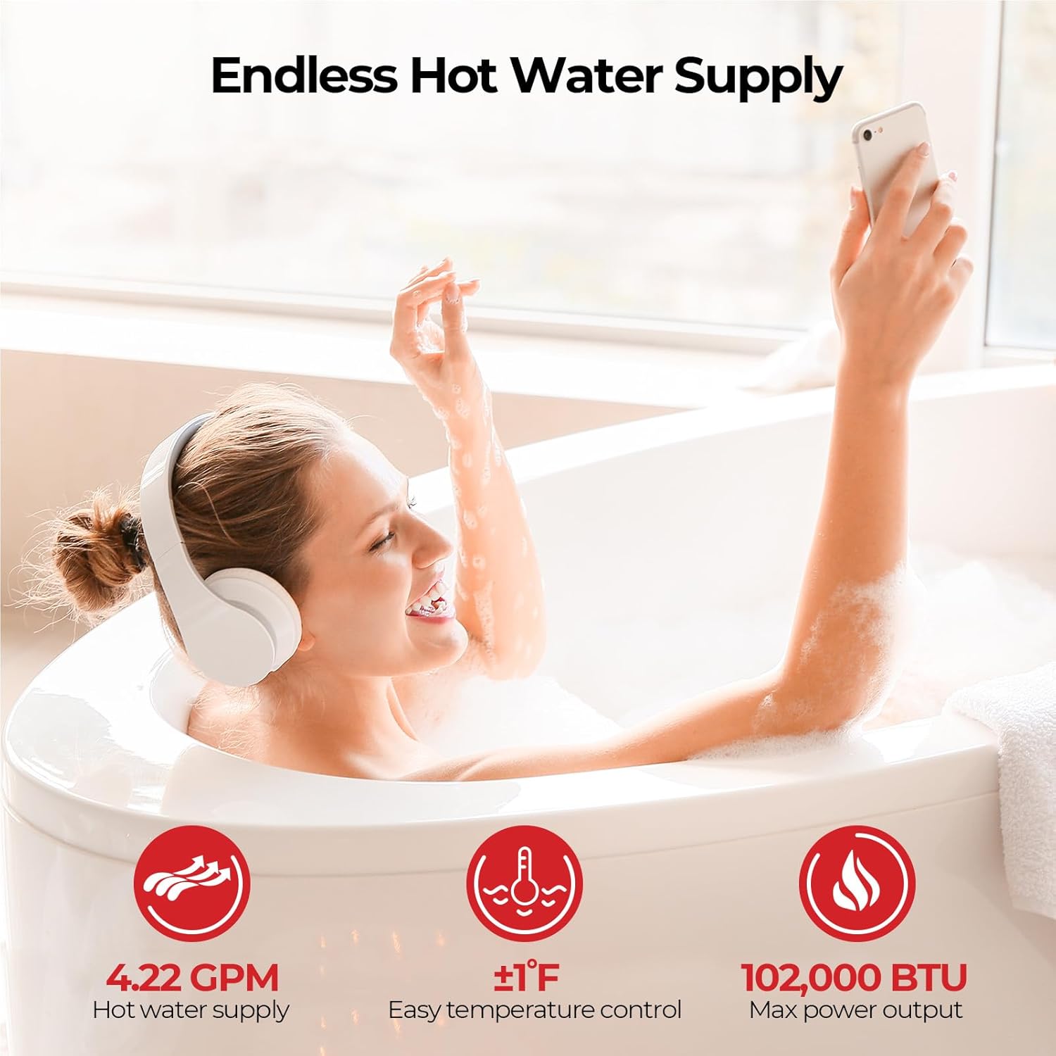 CAMPLUX 4.22 GPM Tankless Water Heater Gas, 102,000 BTU Propane Tankless Water Heaters, On Demand Propane Hot Water Heater Indoor, CX422, White1