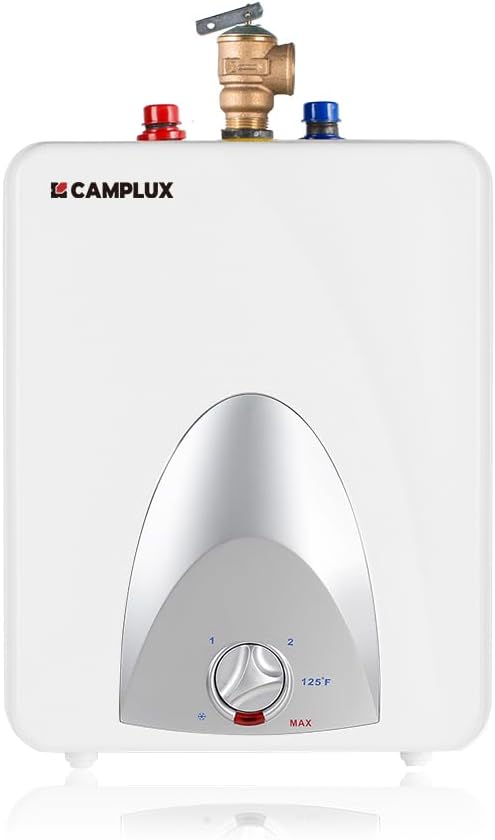 CAMPLUX Electric Mini Tank Water Heater 2.5 Gallons (ME25), Eliminate Time for Hot Water - Shelf, Wall or Floor Mounted CAMPLUX Electric Mini Tank Water Heater 2.5 Gallons (ME25), Eliminate Time for Hot Water - Shelf, Wall or Floor Mounted