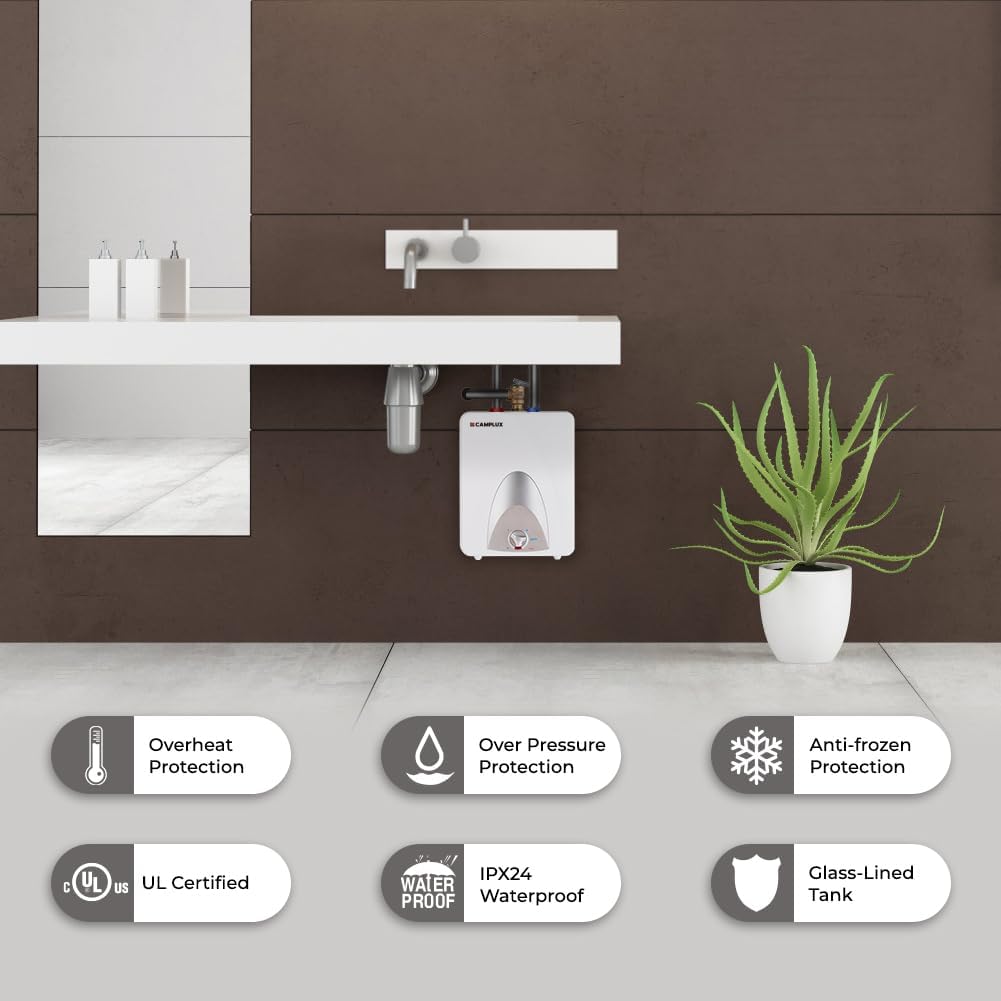 CAMPLUX Electric Mini Tank Water Heater 2.5 Gallons (ME25), Eliminate Time for Hot Water - Shelf, Wall or Floor Mounted4