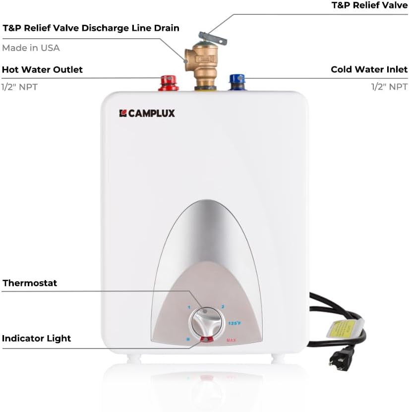 CAMPLUX Electric Mini Tank Water Heater 2.5 Gallons (ME25), Eliminate Time for Hot Water - Shelf, Wall or Floor Mounted8