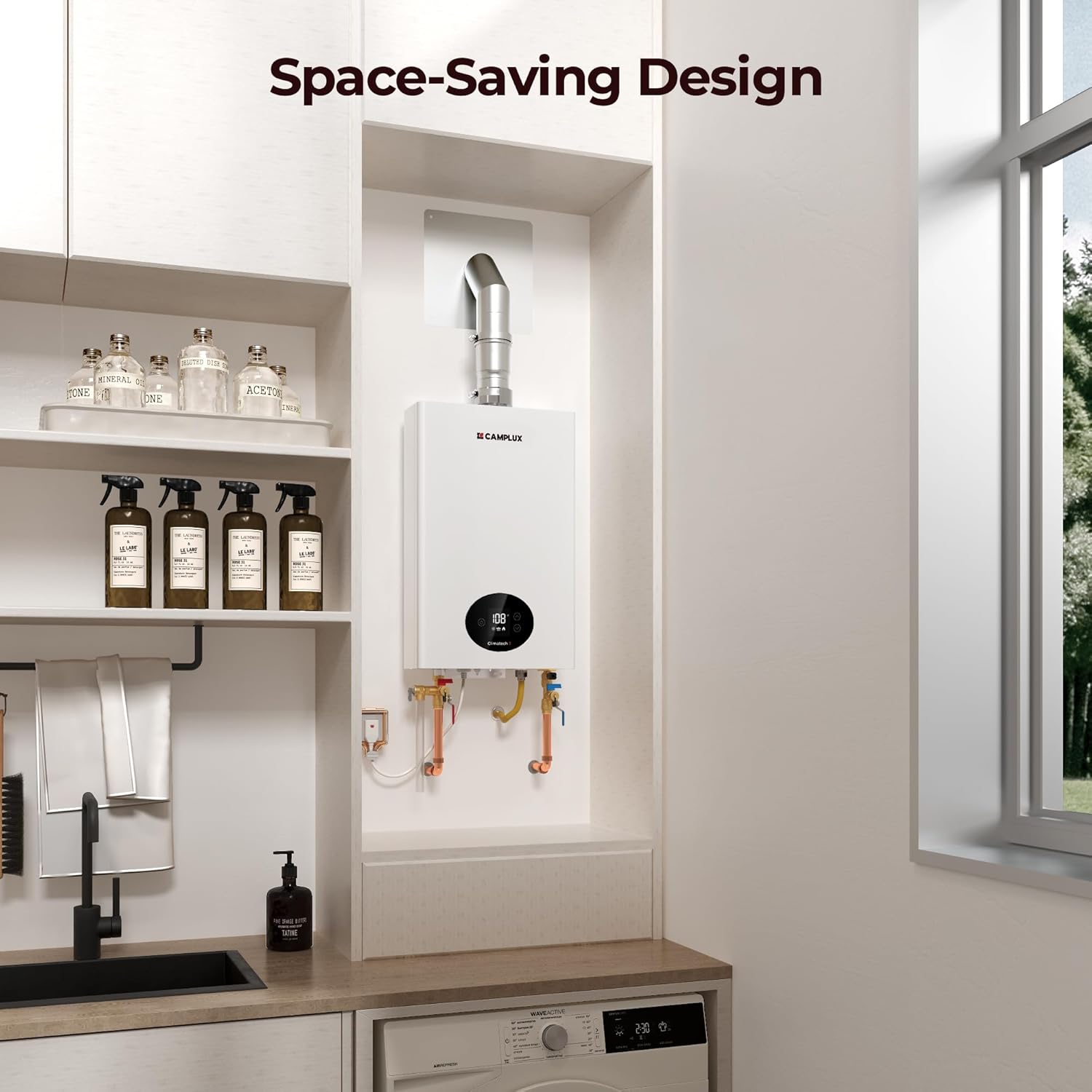 CAMPLUX Gas Tankless Water Heater Indoor, 82,000 BTU Instant On-Demand Natural Gas Water Heater 3.6 GPM, 2-3 Points of Use Water Heater, Climatech 3 Series, CX360, White3