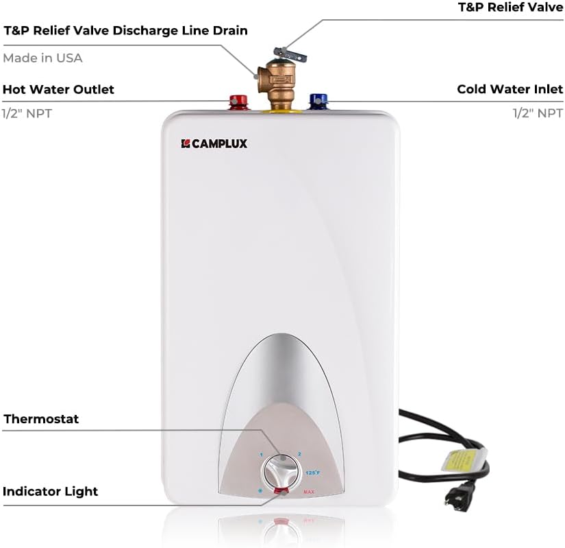 CAMPLUX Mini Tank Electric Water Heater ME40 4.0 Gallons, Point of Use No Wait for Hot Water Under Kitchen Sink 120V 1440W, Wall or Floor Mounted, UL Listed11