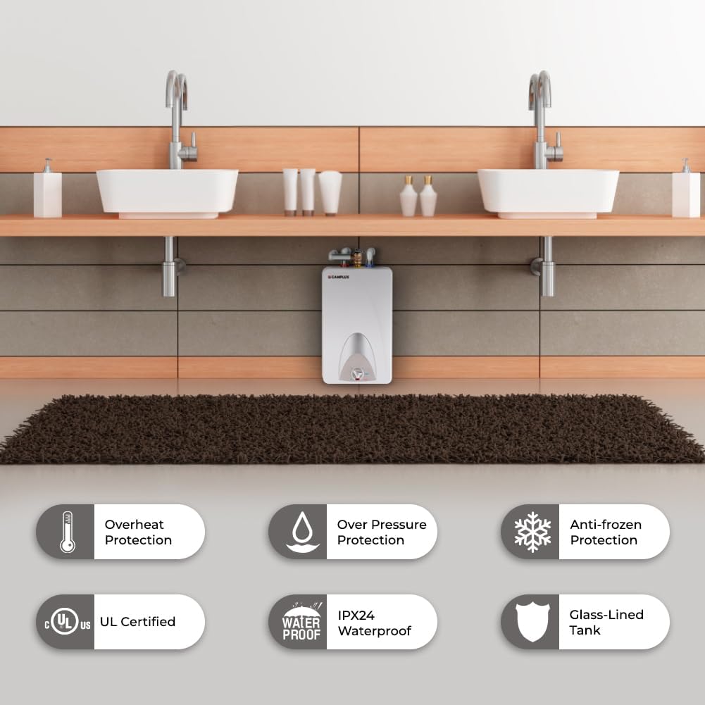 CAMPLUX Mini Tank Electric Water Heater ME40 4.0 Gallons, Point of Use No Wait for Hot Water Under Kitchen Sink 120V 1440W, Wall or Floor Mounted, UL Listed3